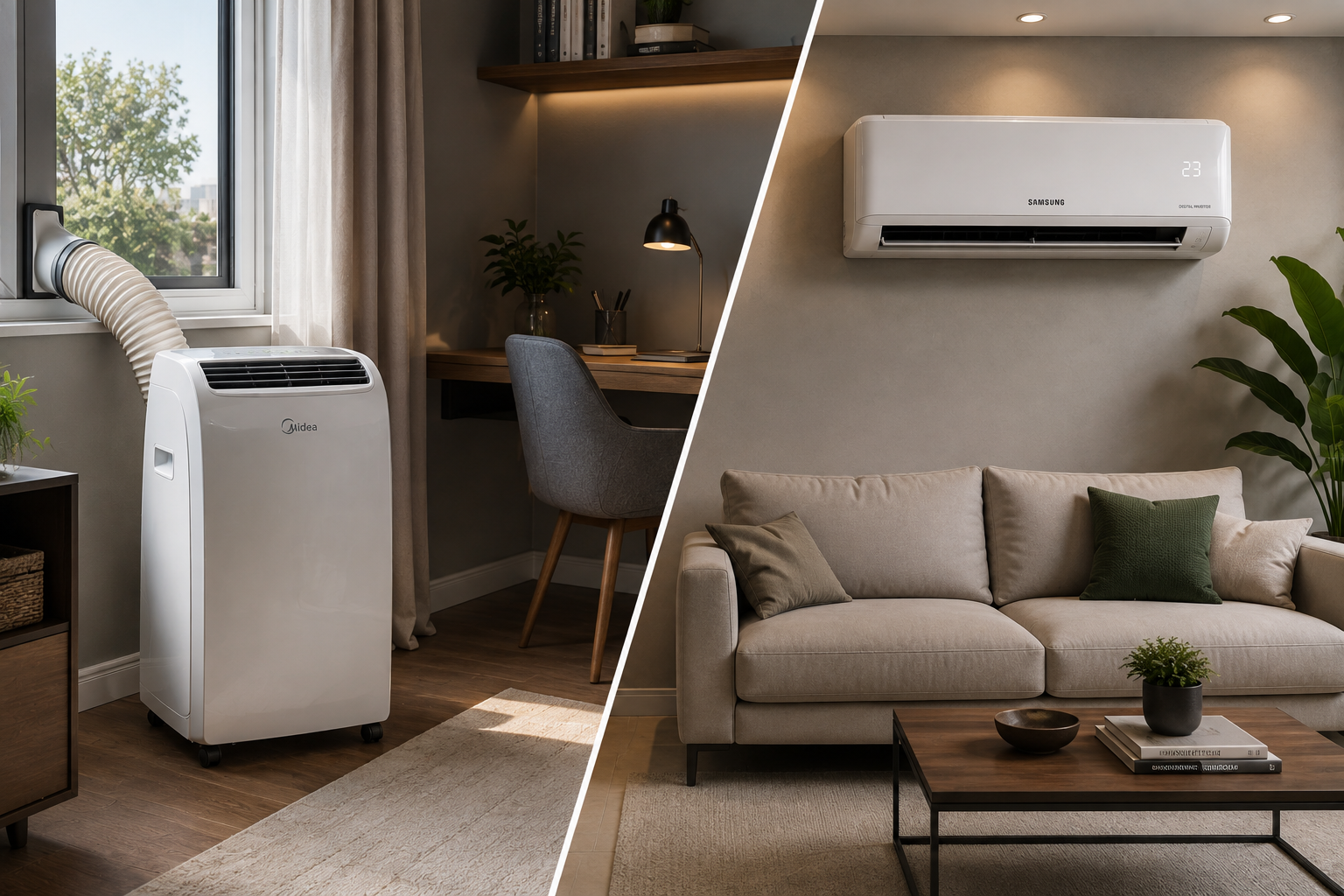 Comparação entre ar-condicionado portátil com duto na janela e split inverter