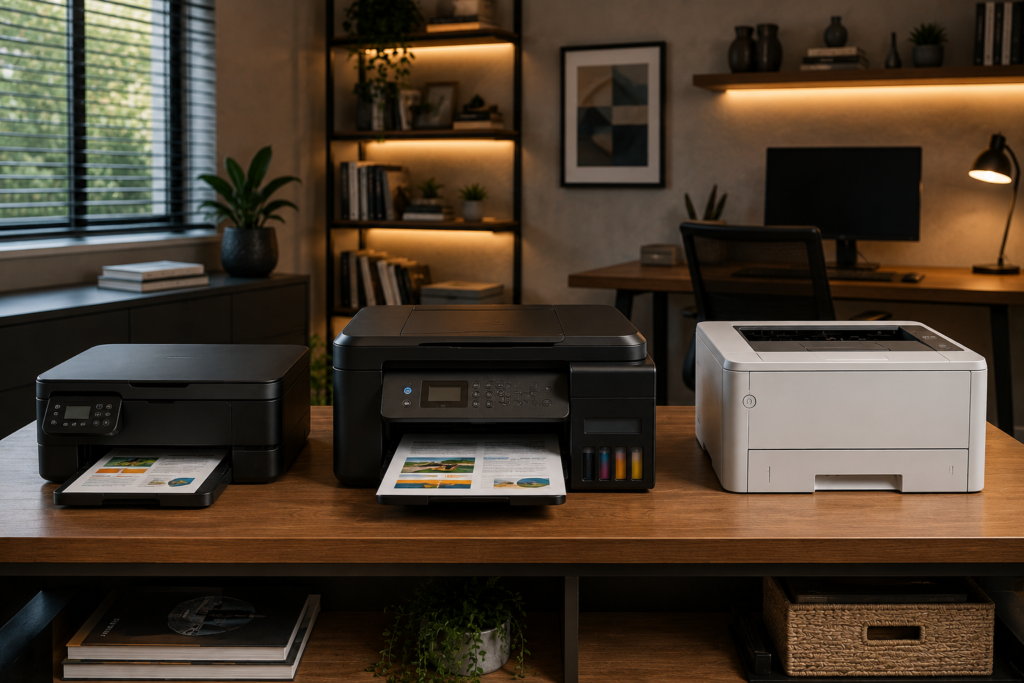 Comparação entre impressora de cartucho, tanque de tinta e laser em home office