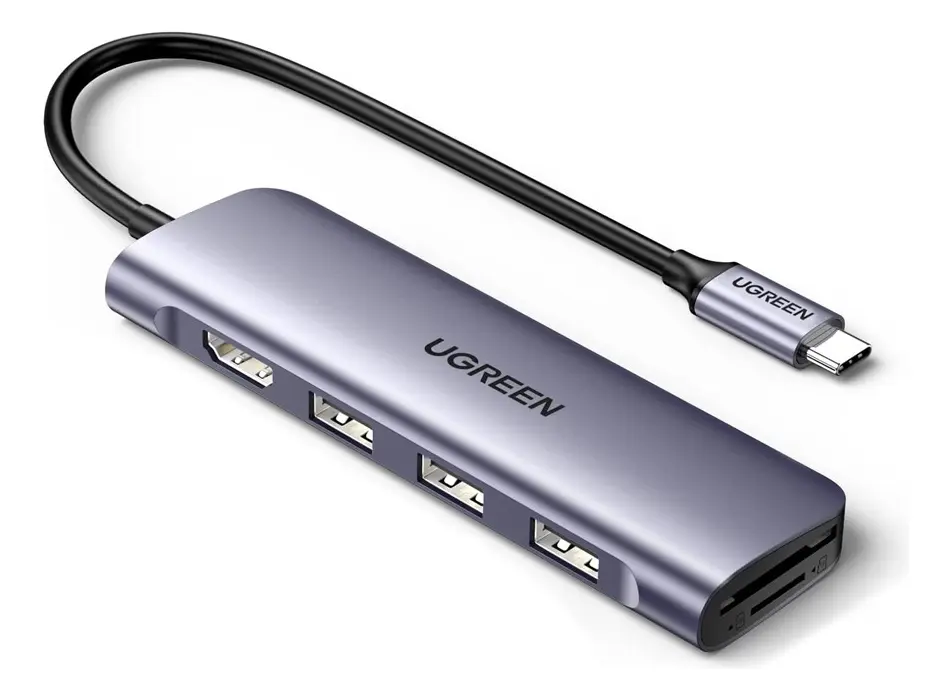 Hub USB-C UGREEN 60384 6-em-1 com HDMI e leitores de cartão