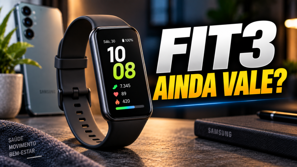 Samsung Galaxy Fit3 mostrando tela AMOLED e recursos de atividade